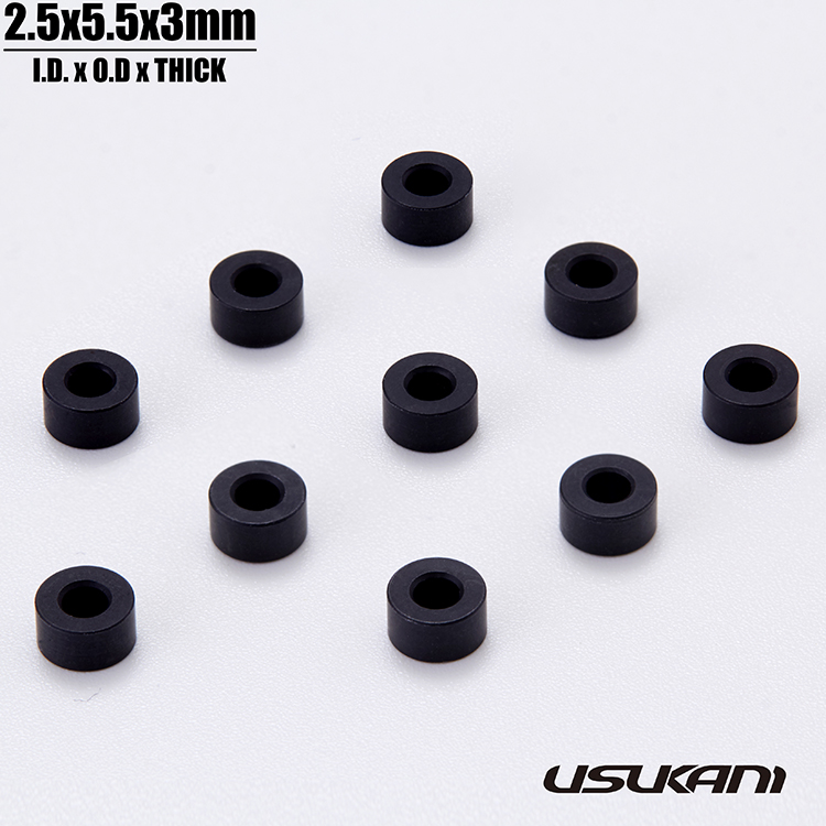 Usukani 7075 AL Spacer/Size:φ2.5xΦ5.5x3mm/Black(10pcs) [US88137]