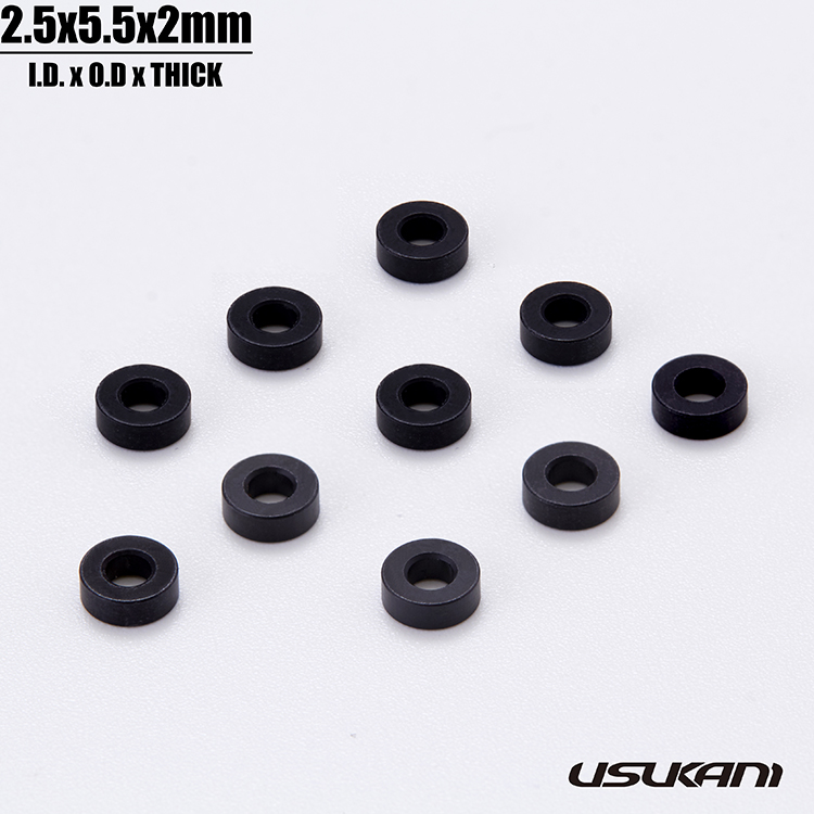 Usukani 7075 AL Spacer/Size:φ2.5xΦ5.5x2mm/Black(10pcs) [US88136]