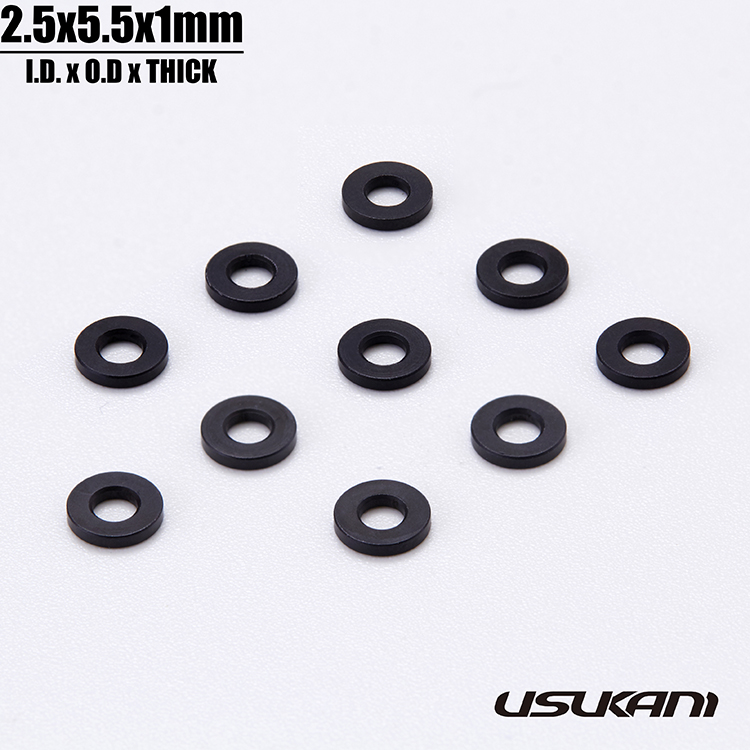 Usukani 7075 AL Spacer/Size:φ2.5xΦ5.5x1mm/Black(10pcs) [US88135]