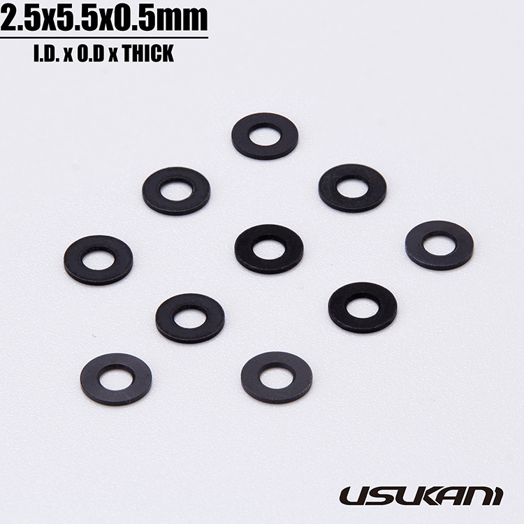 Usukani 7075 AL Spacer/Size:φ2.5xΦ5.5x0.5mm/Black(10pcs) [US88134]