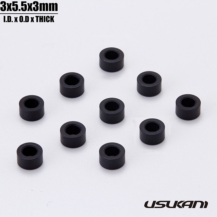 Usukani 7075 AL Spacer/Size:φ3.0xΦ5.5x3mm/Black(10pcs) [US88133]