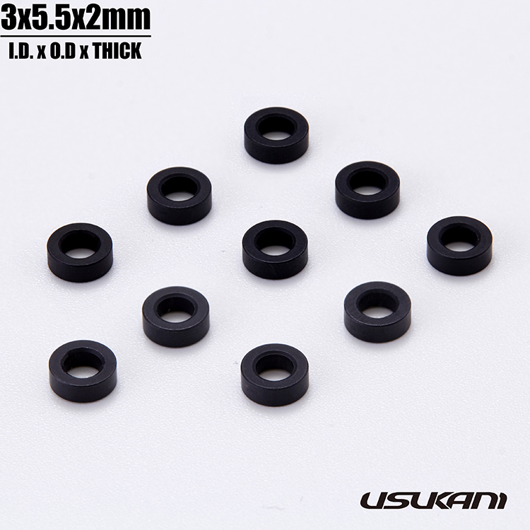 Usukani 7075 AL Spacer/Size:φ3.0xΦ5.5x2mm/Black(10pcs) [US88132]