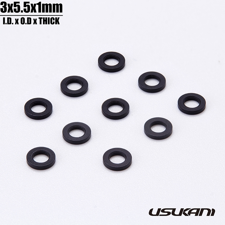 Usukani 7075 AL Spacer/Size:φ3.0xΦ5.5x1mm/Black(10pcs) [US881301]
