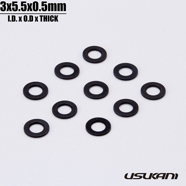 Usukani 7075 AL Spacer/Size:φ3.0xΦ5.5x0.5mm/Black(10pcs) [US88130]